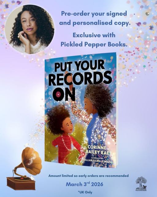 🎶 Would you like a personalised, signed copy of @corinnebaileyrae’s gorgeous debut picture book, PUT YOUR RECORDS ON?
The wonderful @pickledpepperbooks are offering you the exclusive chance to do just that. To order your signed, dedicated copy head to Pickled Pepper Books website for full details. Numbers are limited so early orders are highly recommended.
This particular offer is UK only.
Celebrating the power of music to help us make sense of the world and our emotions, this is an inspiring and empowering book for children 🎶
#putyourrecordson #corinnebaileyrae #picturebook